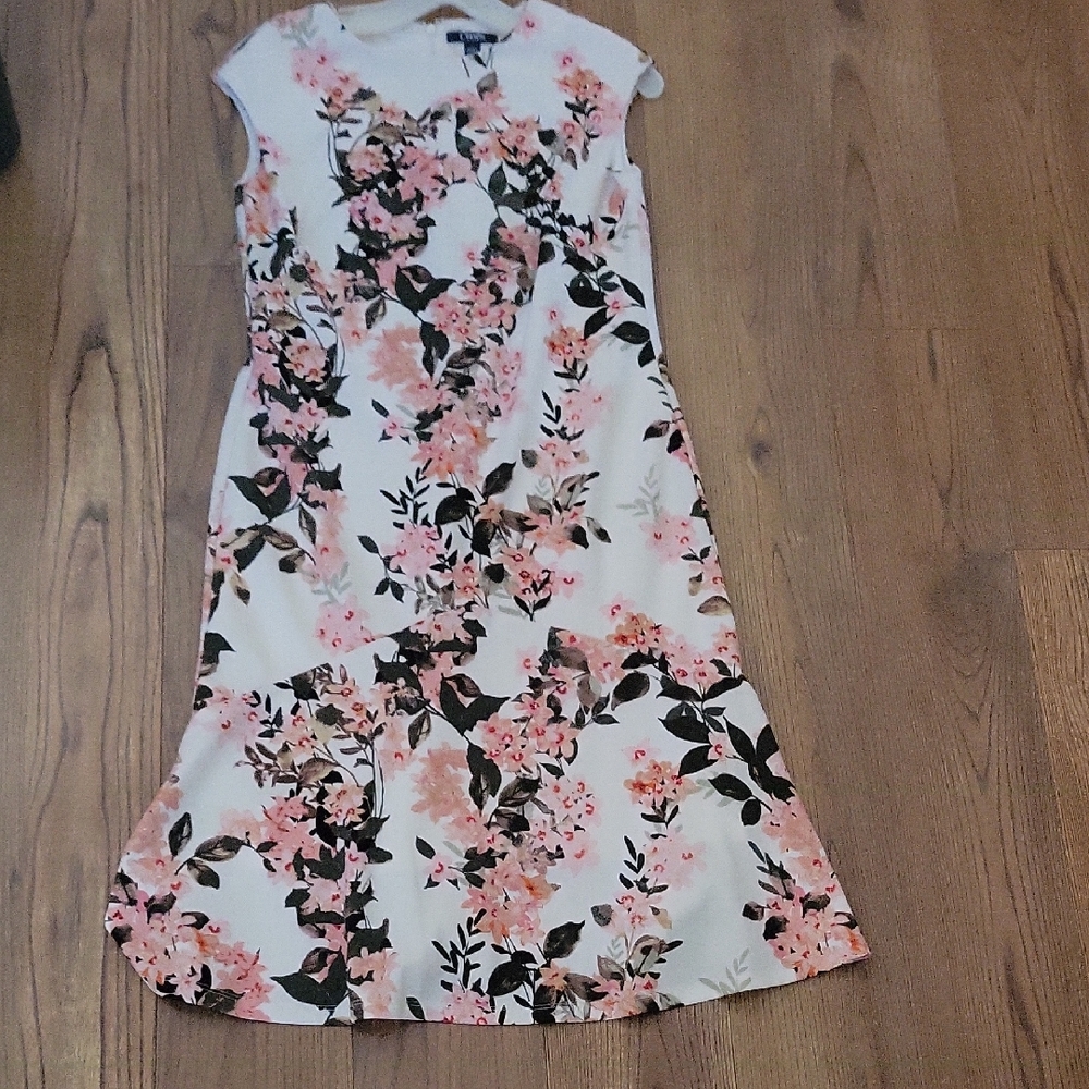 Chaps Floral SleevelessDress in Pink and White